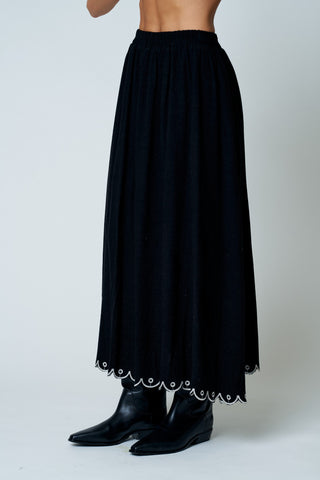 High Waist Scallop Hem Midi Skirt