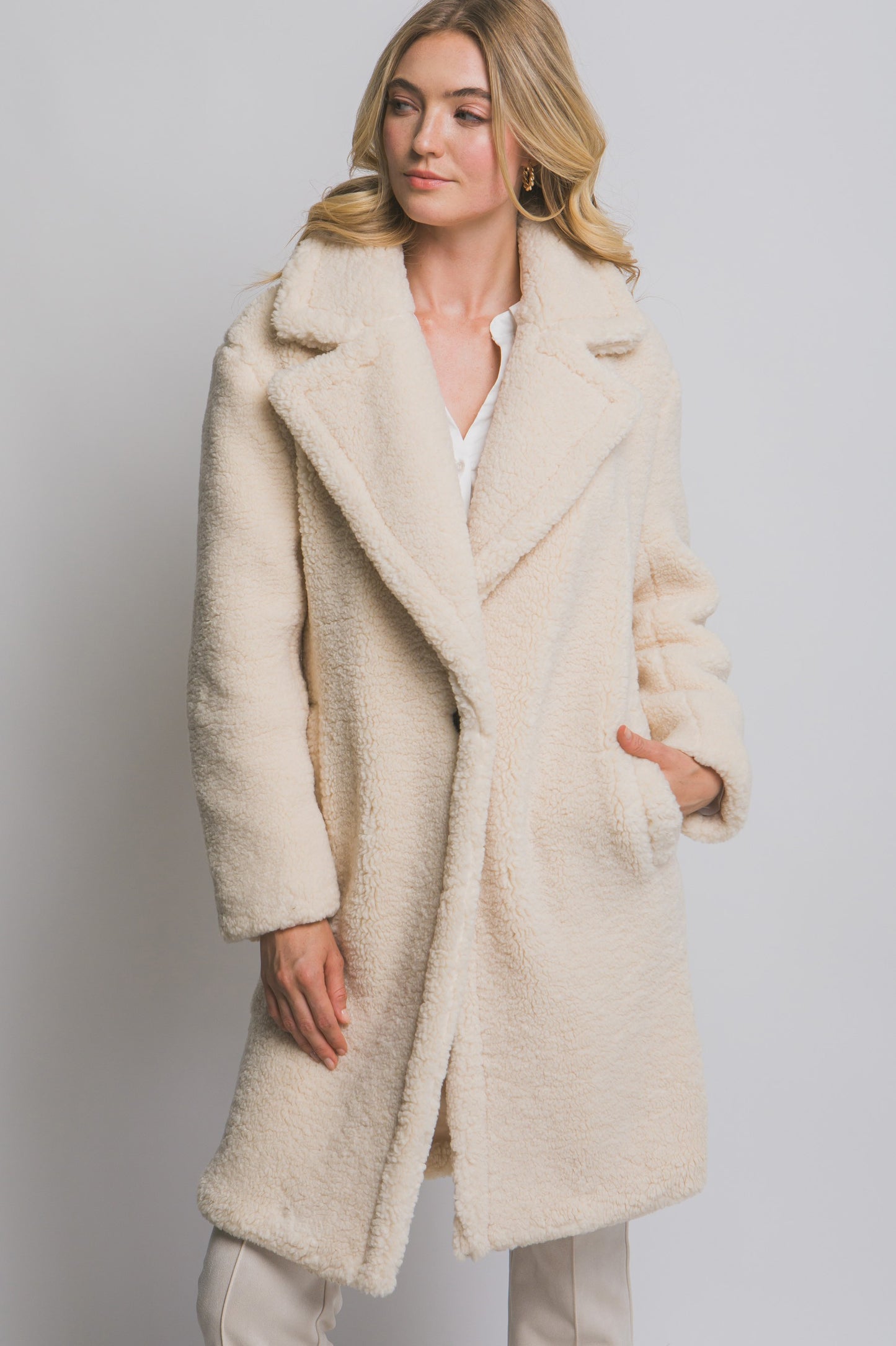 Notched Lapel Teddy Bear Coat