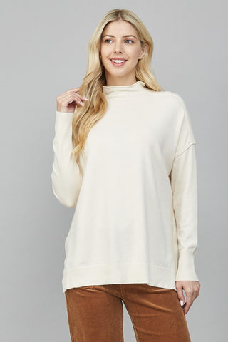 Rolled Raw Edge High-neck Sweater
