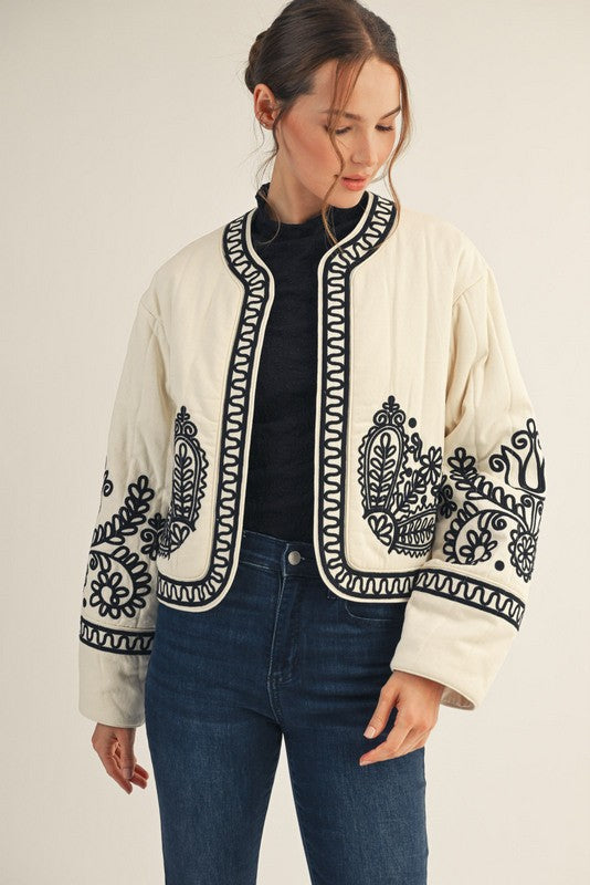 Embroidered Round Neck Elegance Jacket