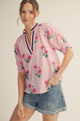 Color Contrast Accent Floral Top