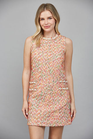 Pearl Embellished Tweed Shift Dress