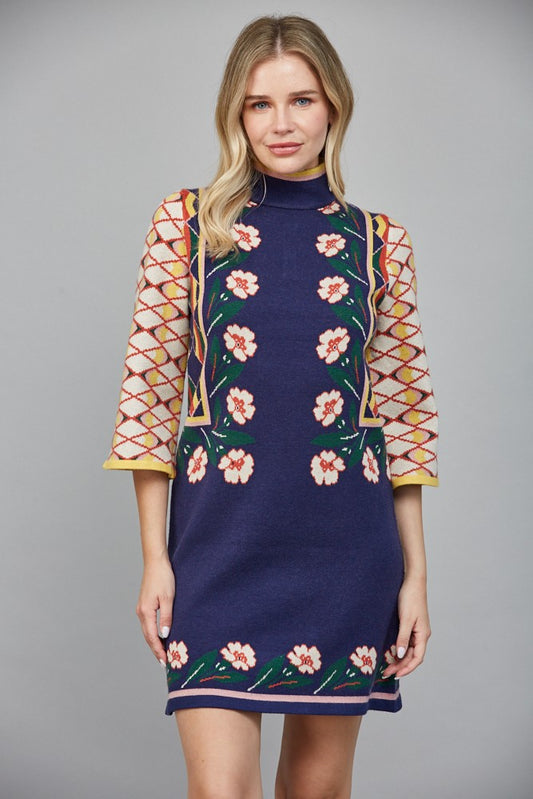 Floral And Geo Motif Jacquard Knit