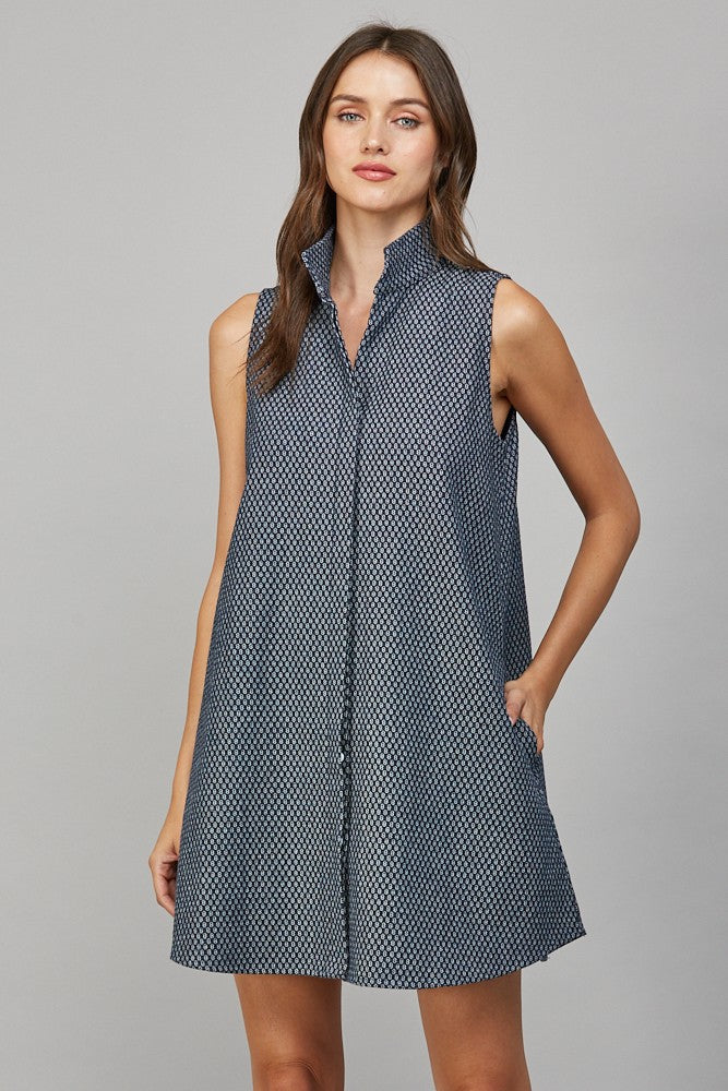 Stand Collar Slvl Shift Dress