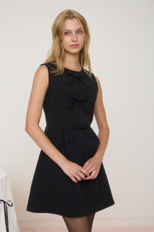 Black Bow Pleated Dress