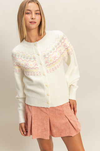 Button-front Fair Isle Sweater Cardigan