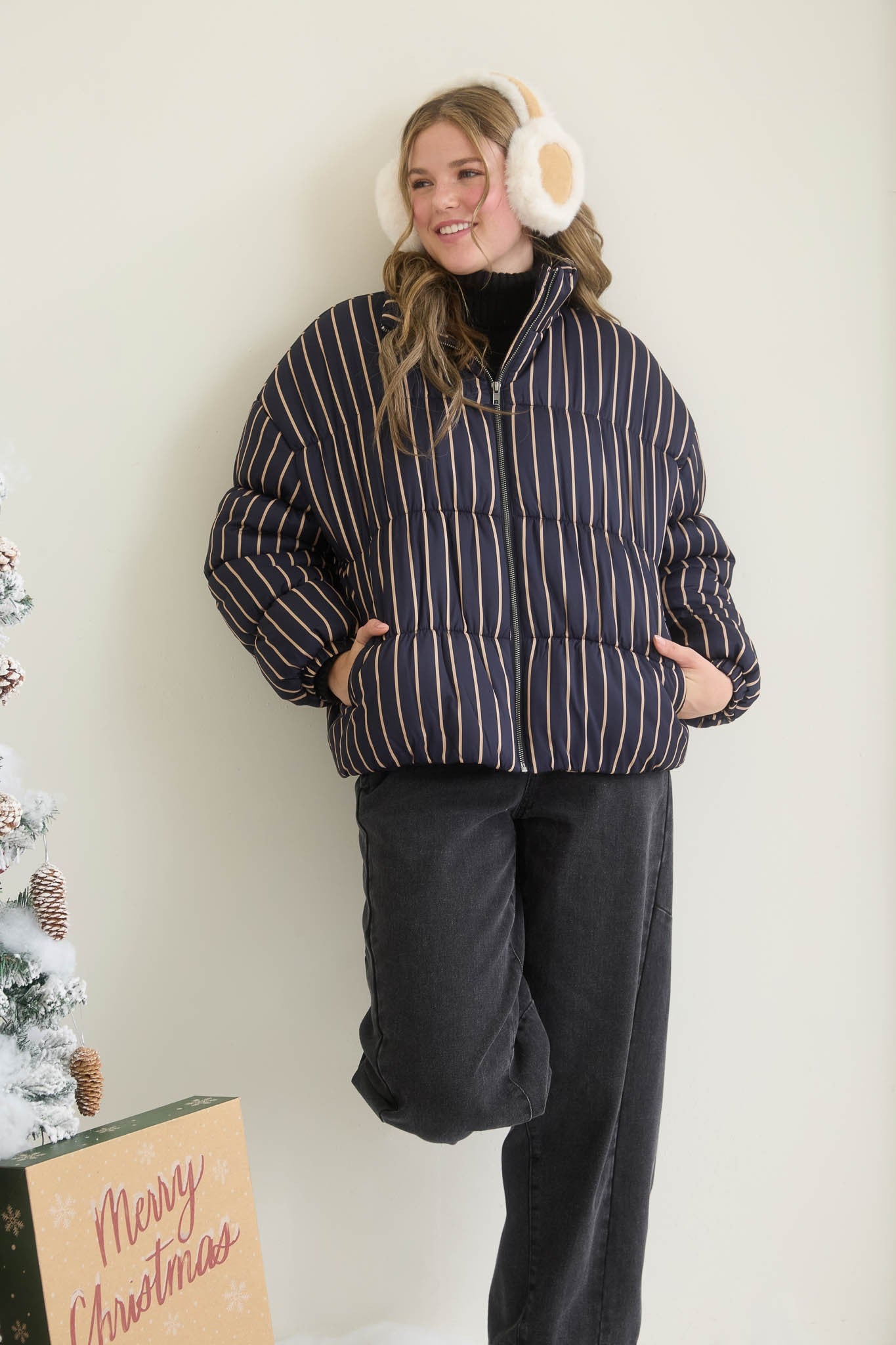 Striped High Neck Puffer Jacket