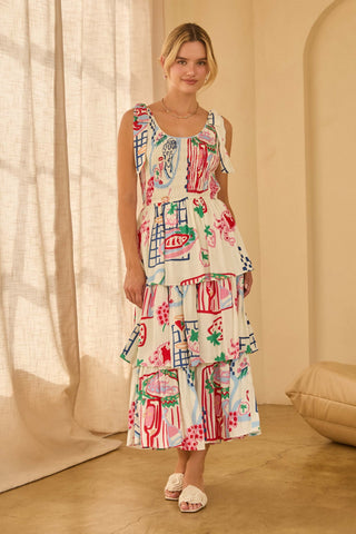 Tiered Tie Shoulder Midi Dress