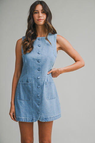 Mable Denim Sleeveless Front Button Dress