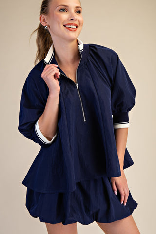 Mock Neck Blouse Bubble Hem Skort