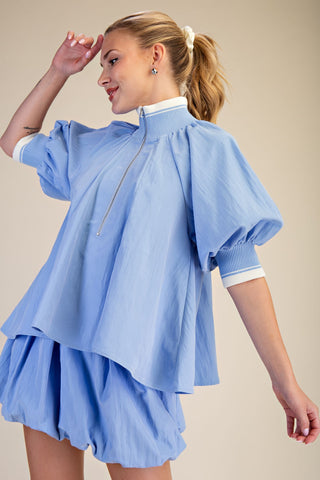 Mock Neck Blouse Bubble Hem Skort