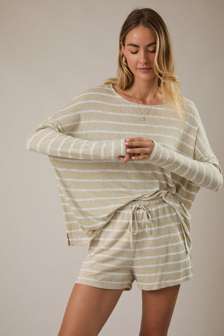 Taupe and White Striped Shorts Set