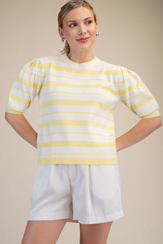 Yellow Round Neck Short Sleeve Knit Top