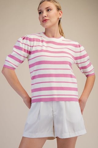 Pink Round Neck Short Sleeve Knit Top