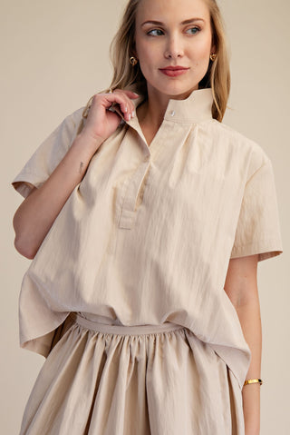 Taupe Stand Collar Short Sleeve Shirt