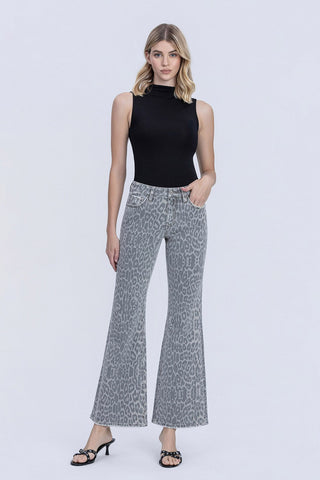 Mid Rise Grey Leopard Jeans