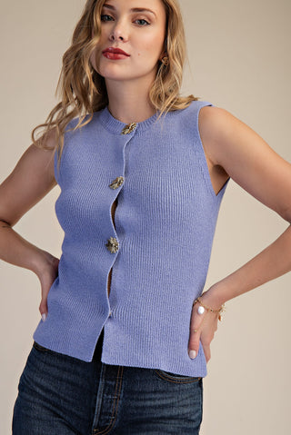 Sleeveless Gold Button Sweater Vest Top