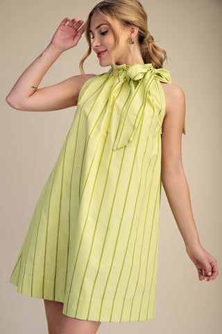 Green Ruffle Neck Tie Sleeveless Dress