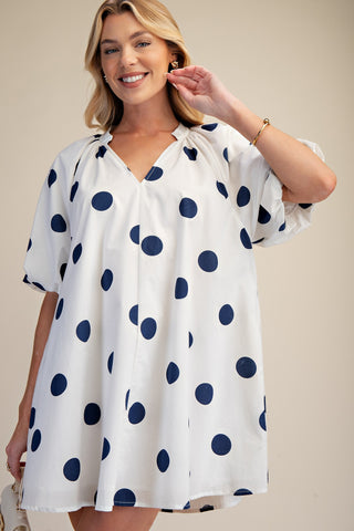 Puff-sleeve Polka Dot Shift Dress - Sunday Steal