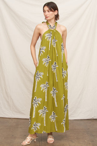 Palm Tree Halter Neck Maxi Dress