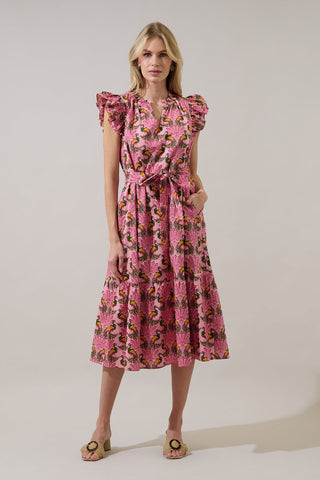 Sita Peacock Ruffle Midi Dress