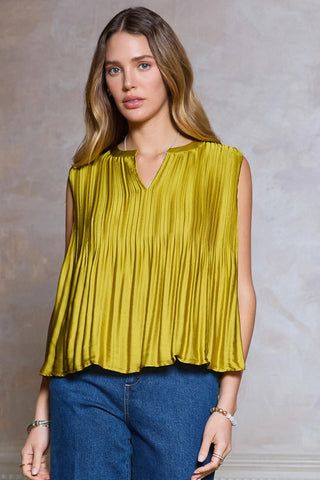 Amber Haze Pleated Sleeveless Top