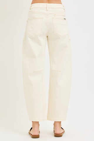 Ivory Crop Barrel Leg Denim w/ Eyelet String