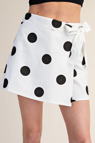 Polka Dot Waist Tie Wrap Skort