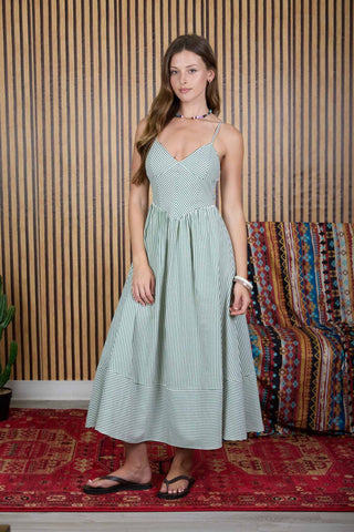Striped Spaghetti Strap Midi Dress-Saturday Steal