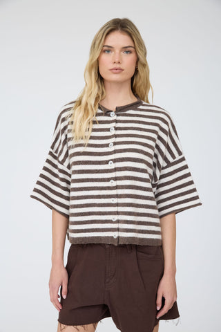 Stripe Short Sleeve Button Down Cardigan