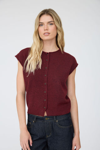 Burgundy Sleeveless Lightweight Cardigan