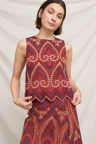 Eyelet Embroidered Scallop Hem Top