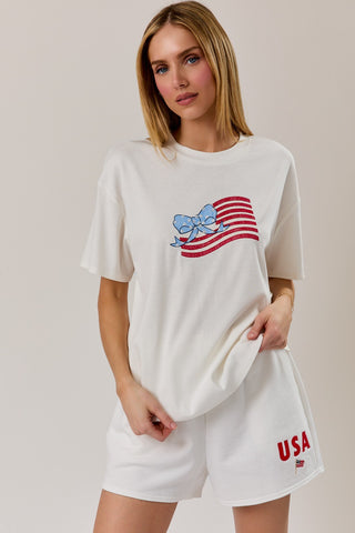 USA Flag Graphic Embossed Tee
