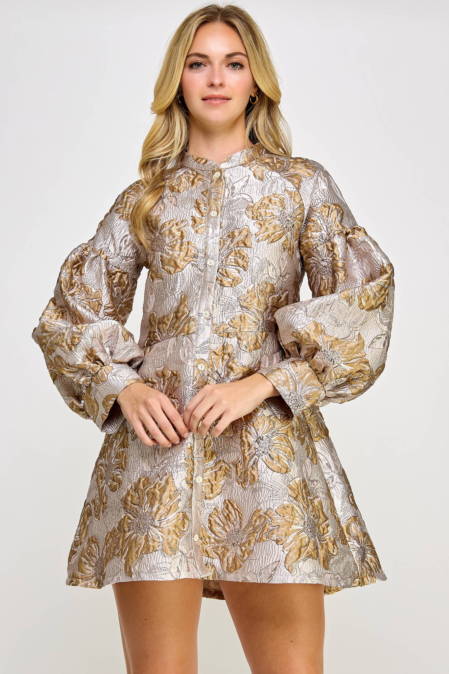 Long Sleeve Shimmer Jacquard Dress