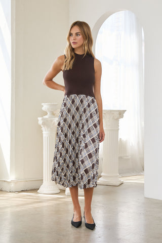 Plaid Sleeveless Knit Mixed Media Dress