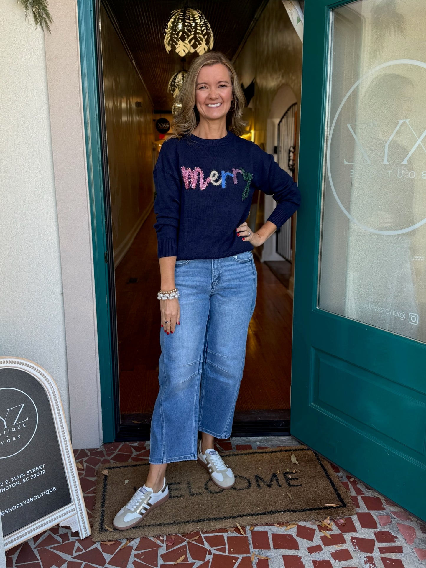 Merry Tinsel Graphic Crew Neck Pullover Sweater