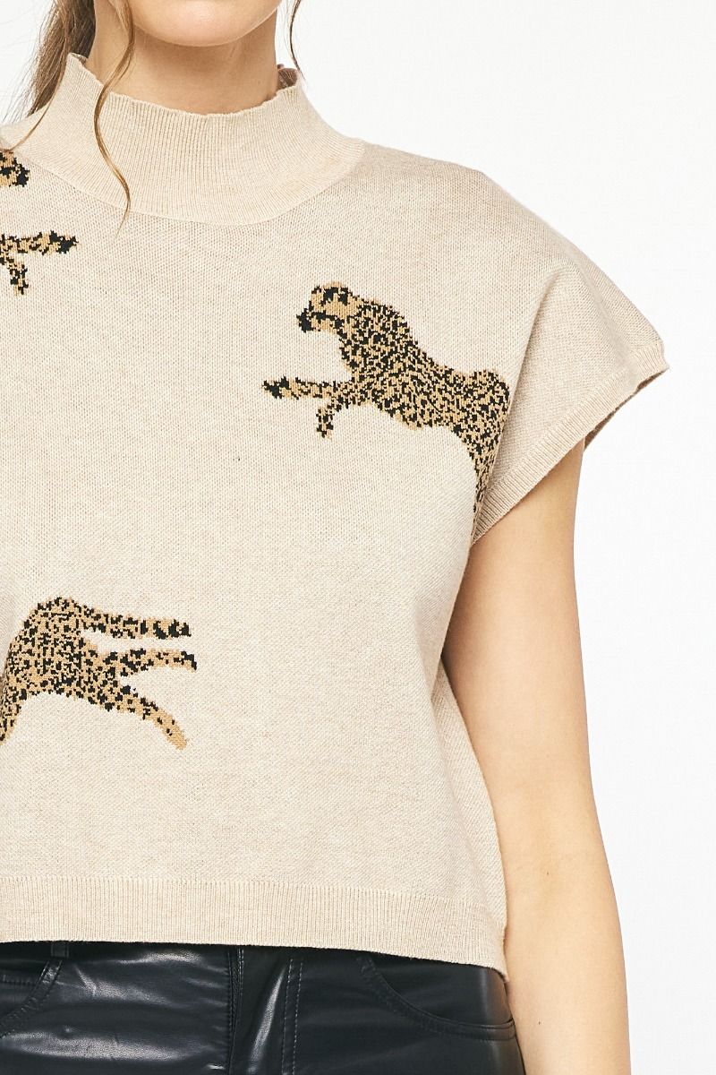 Leaping Leopard Cap Sleeve Sweater