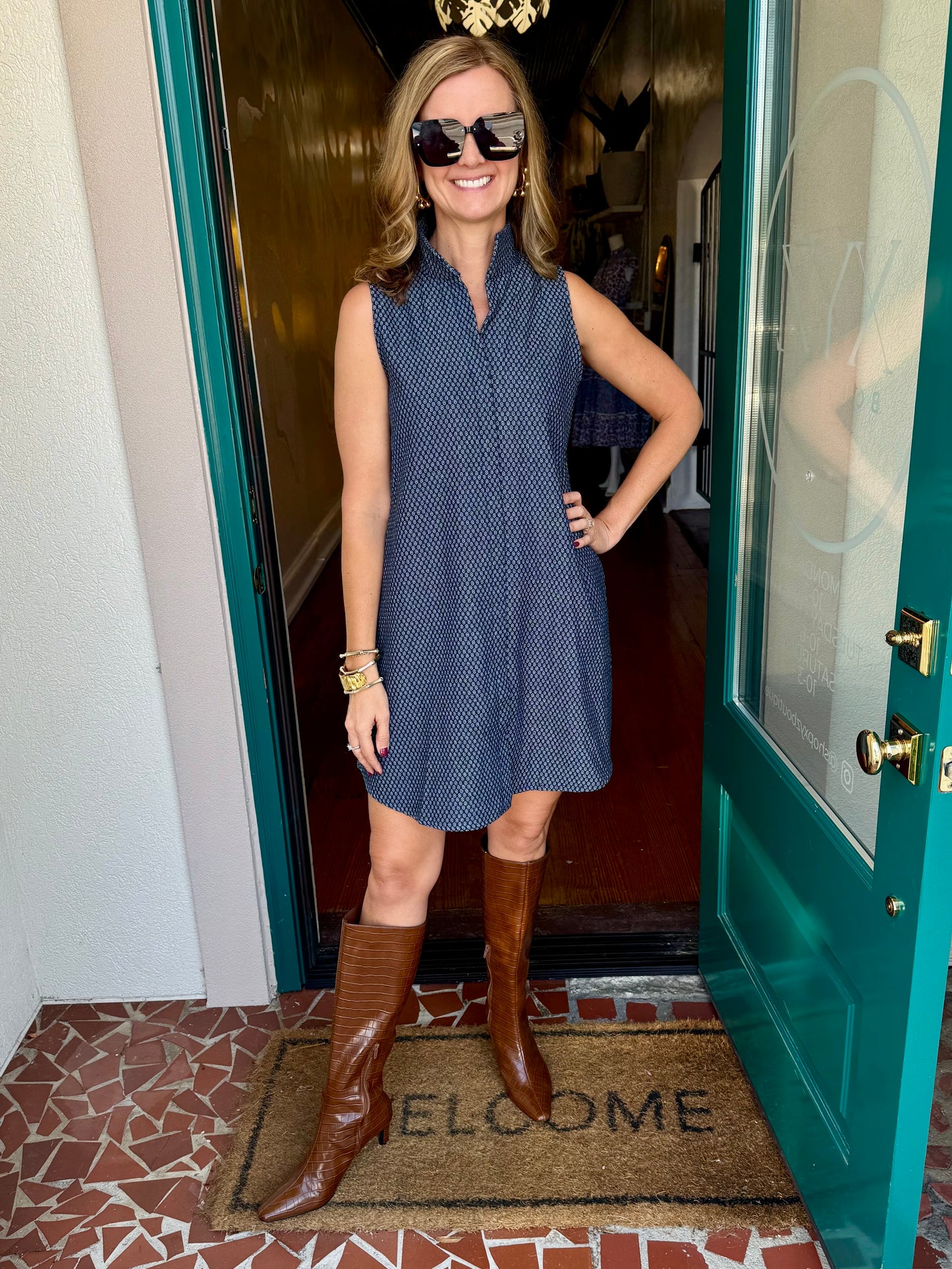 Stand Collar Slvl Shift Dress