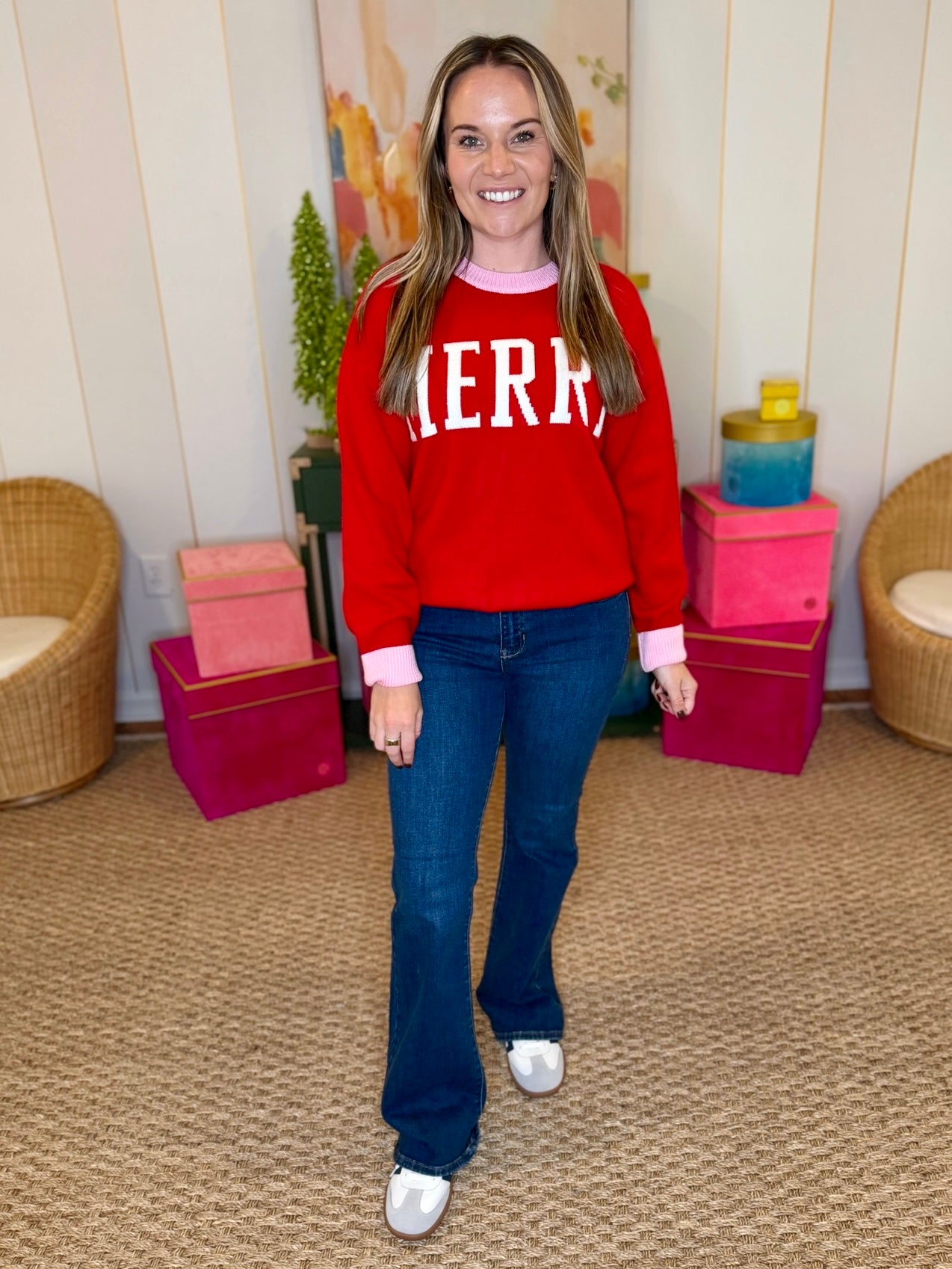 Red Merry Crew Neck Sweater