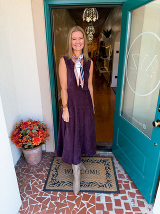 Faux Suede V Neck Midi Dress
