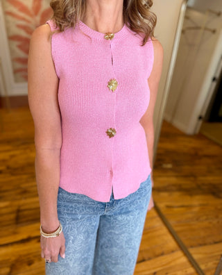 Sleeveless Gold Button Sweater Vest Top