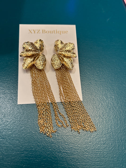 Gold Flower  Dangle Earrings