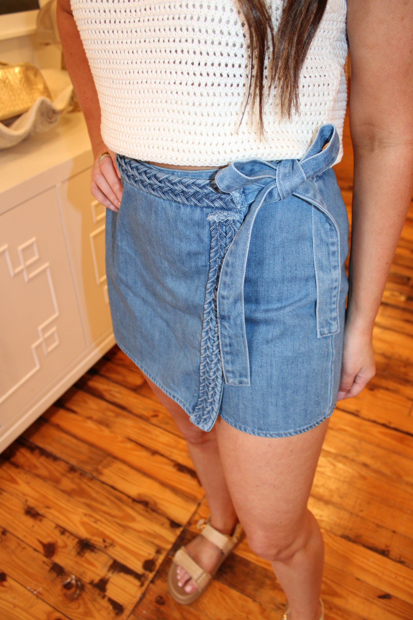 Braided Denim Tie Skort