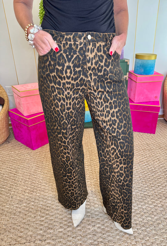 Leopard Print Wide Leg Jean