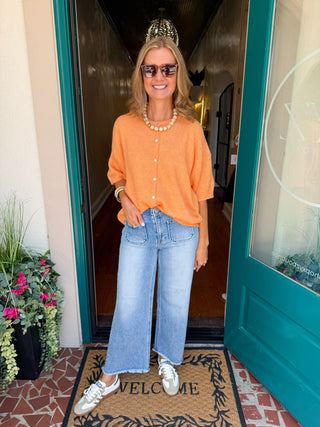Orange Short Sleeve Crew Neck Sweater