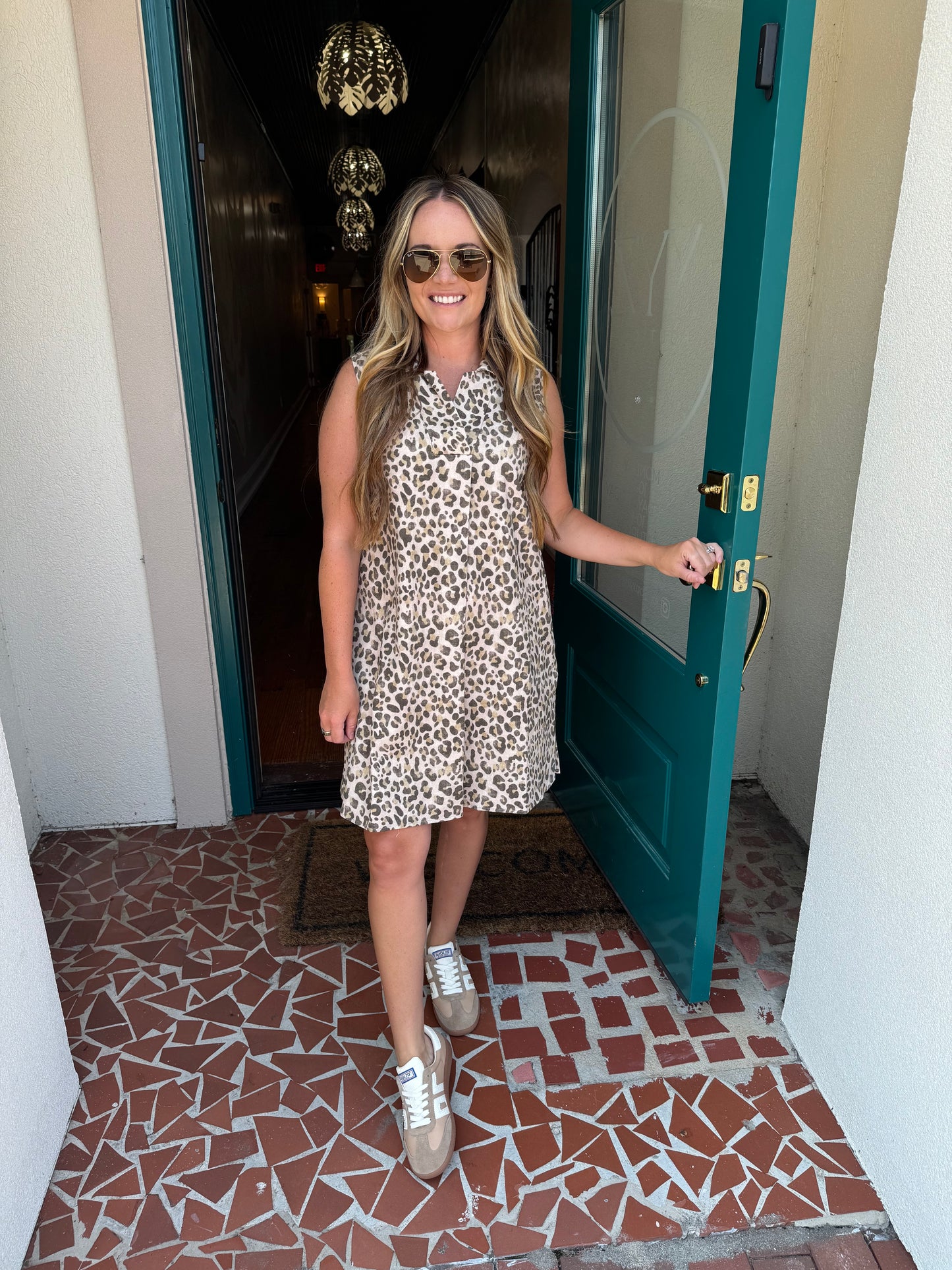 Leopard Print Sleeveless Collared Dress