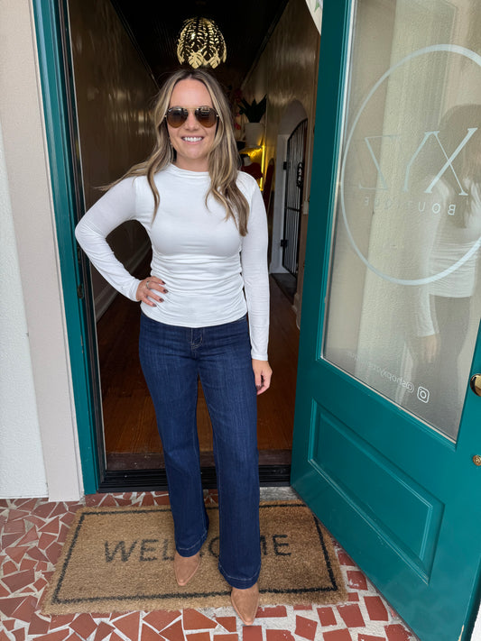 Ruched Side Long Sleeve Knit Top