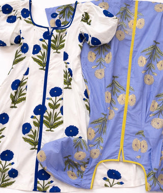 Puff Sleeve Waist Pleated Floral Midi Dress