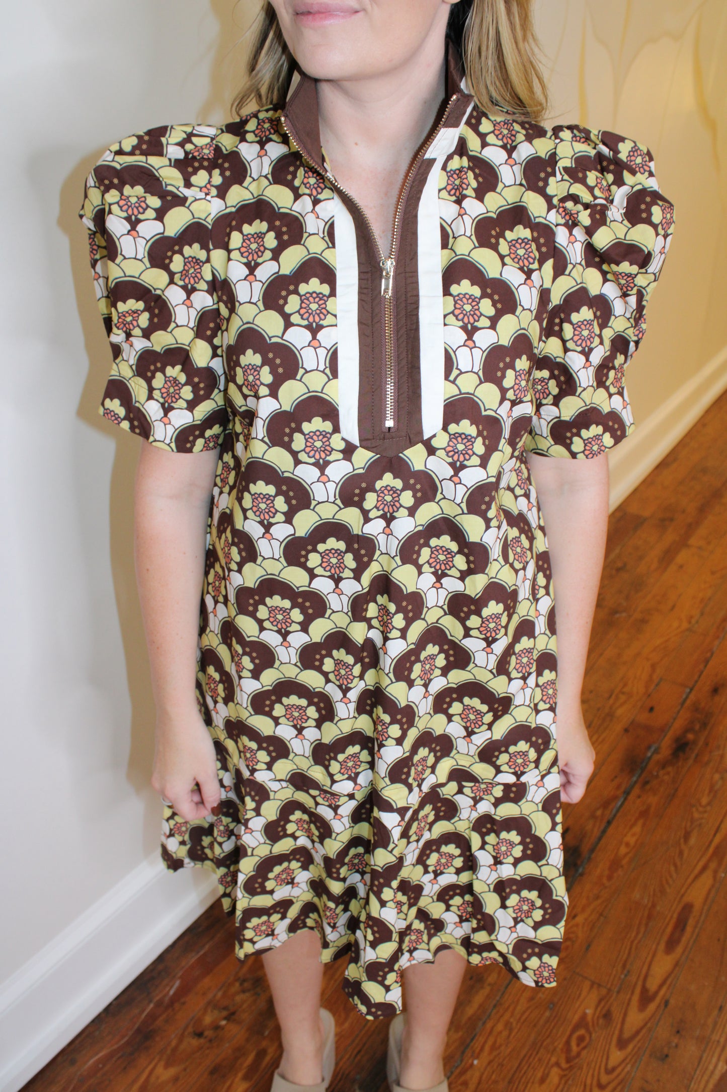 Retro Brown Floral Dress
