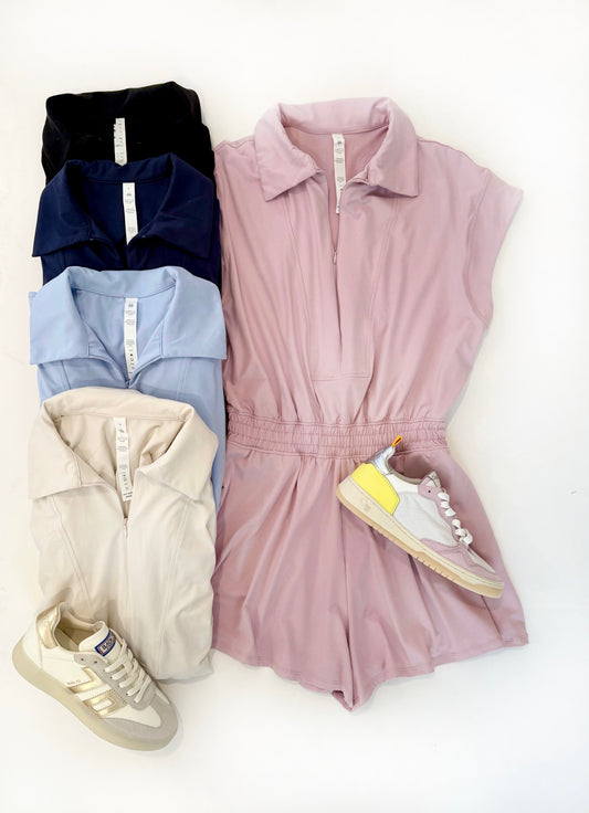 Butter Short Sleeve Quarter Zip Romper